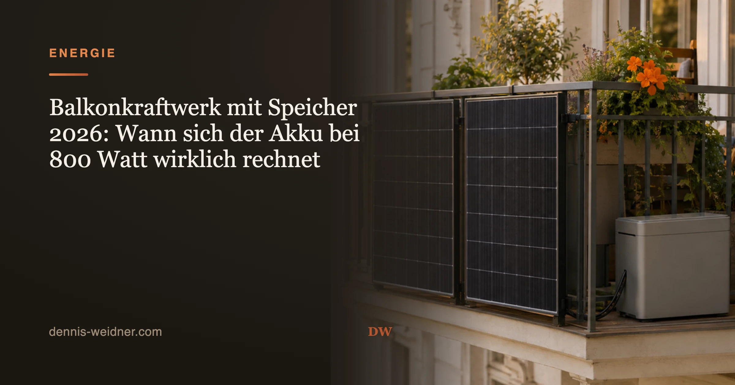 Balkonkraftwerk mit Speicher 2026: Wann sich der Akku bei 800 Watt wirklich rechnet